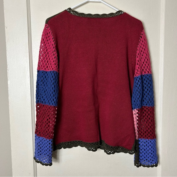 Vintage Carole little flower power crochet granny square sweater L - Picture 7 of 8